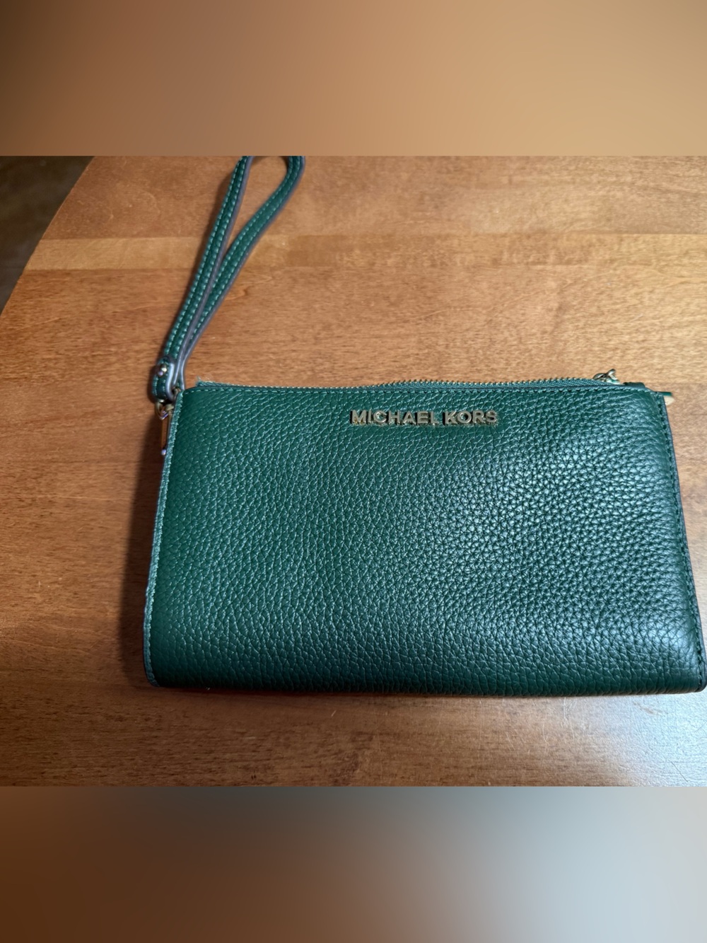 Michael Kors Forest Green Pebbled Leather Wristlet